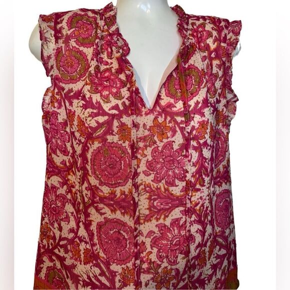 Joie Floral Metallic Ruffle Sleeveless Top - Picture 3 of 6